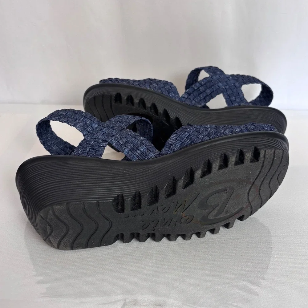 Bernie Mev Womens Lulia Navy Blue Woven Elastic Wedge Sandals Size 40 EU 9 US